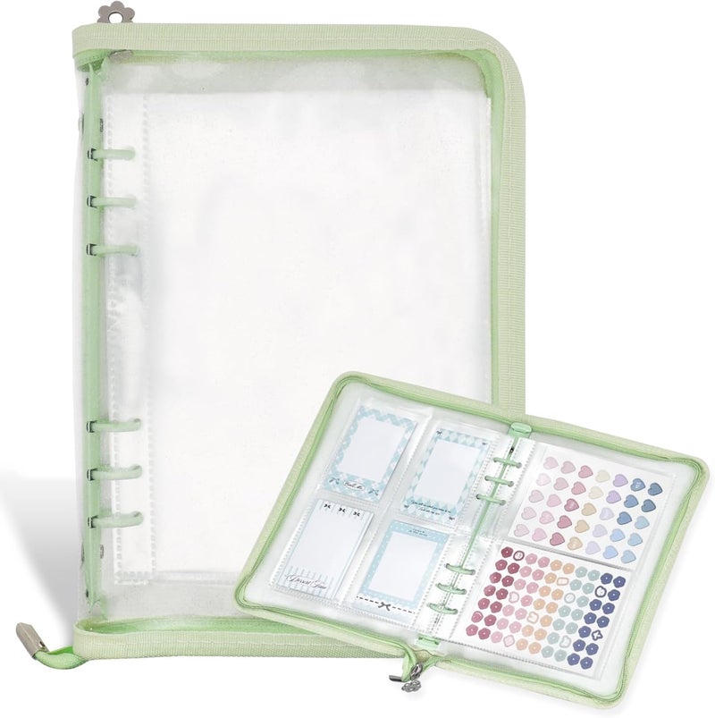 NOCAFI Sticker Organizer Binder Storage Book A5 Reusable Sticker Book Collecting Holder Display Album with 220 Pockets and Zipper Closure (Green) - Image 1